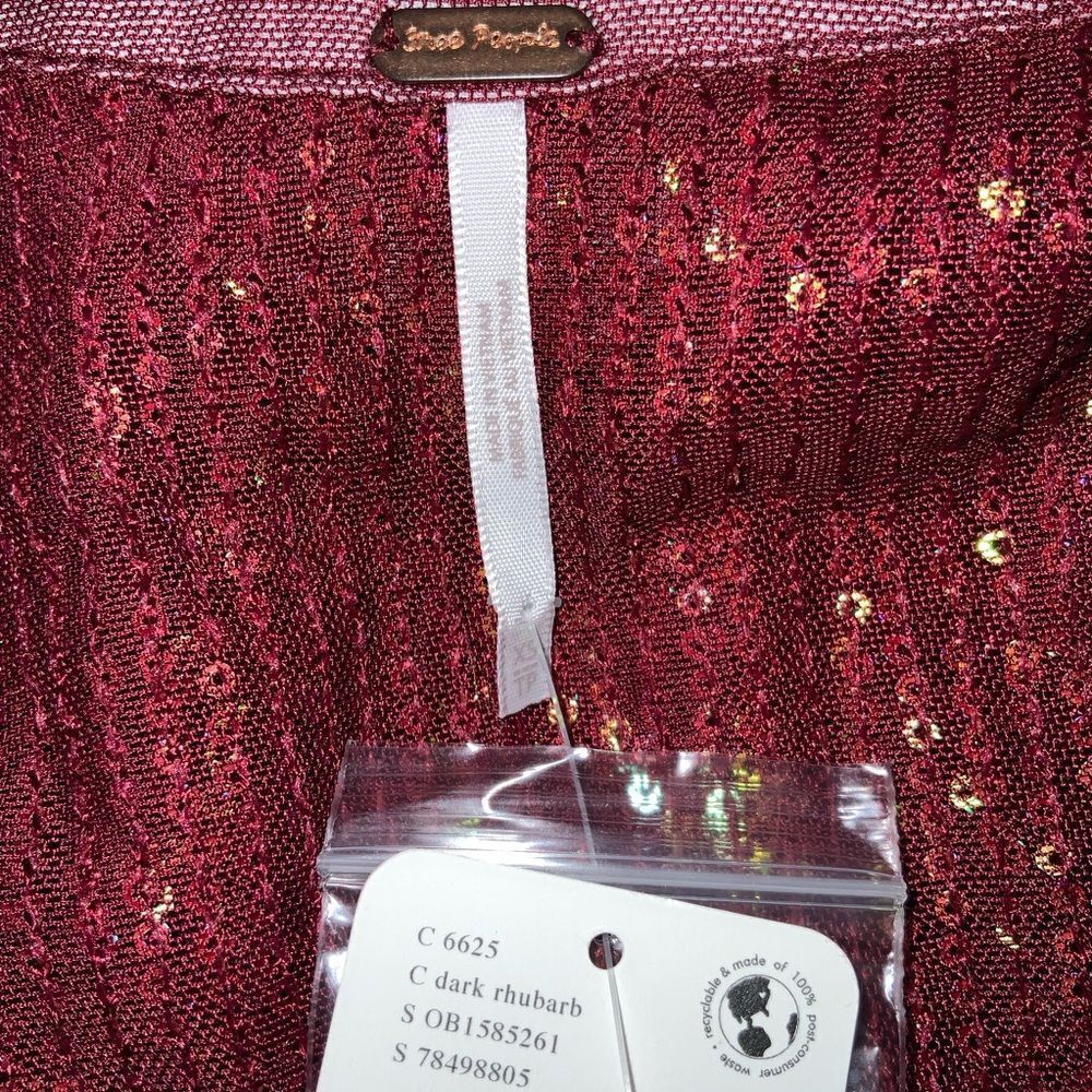 NWT Free People Sequin Shirtee Top Dark Rhubarb red size XS - Picture 8 of 8